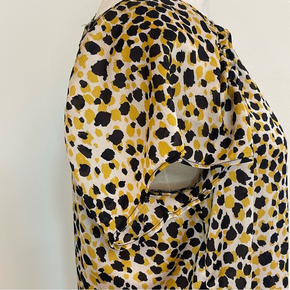 Ann Taylor Petite MP Leopard Animal Print Puff Sleeve Blouse Yellow Black - Picture 6 of 11